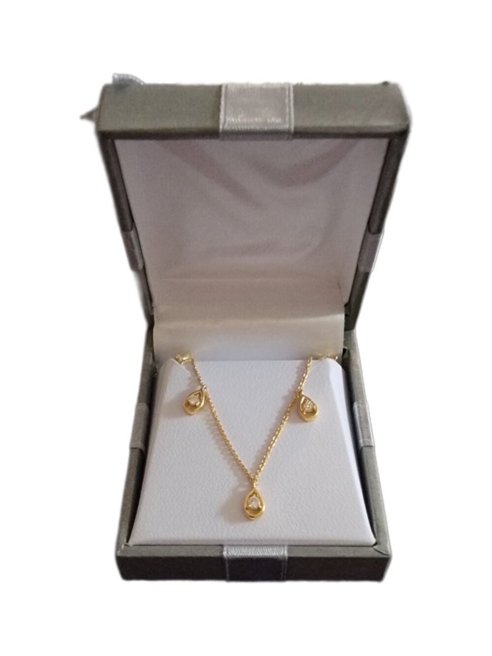 Lab Grown Diamond Teardrop Station Necklace Gold Over Silver NWT - Picture 4 of 8